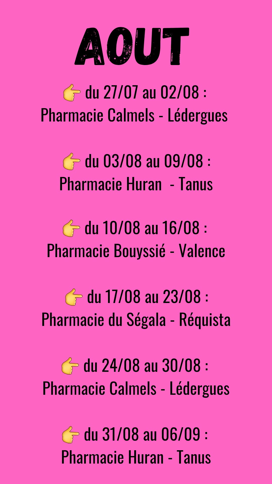 Pharmacies de garde autour de vous en Août.