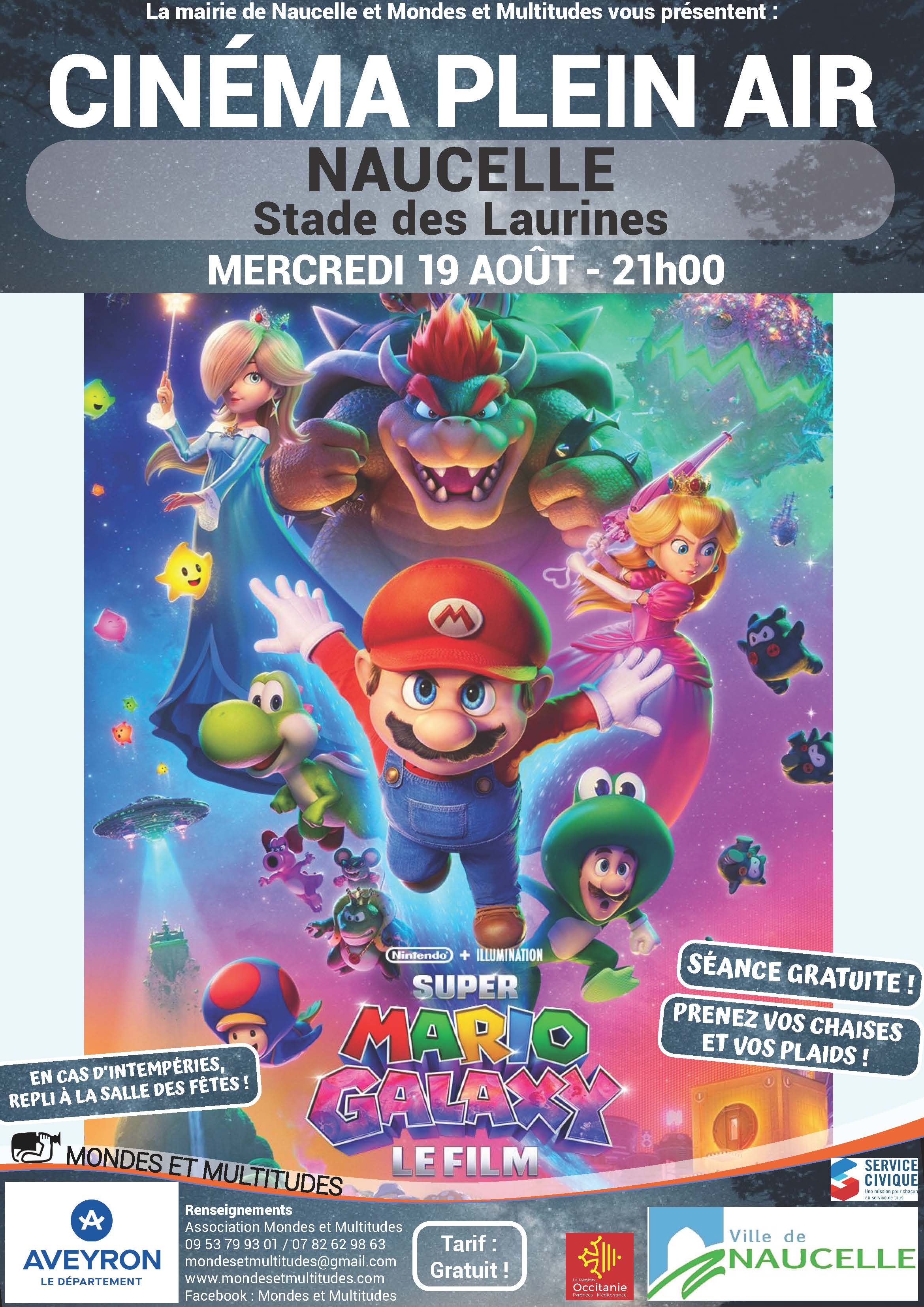 Cinéma plein air à Naucelle le 19 Août à 21h stade des Laurines.
